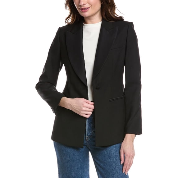 Rebecca Taylor womens Cavalry Twill Wool & Silk-Blend Blazer, 6, Black