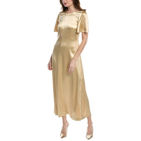 Rebecca Taylor womens Double Face Charmeuse Silk Maxi Dress, 10, Gold