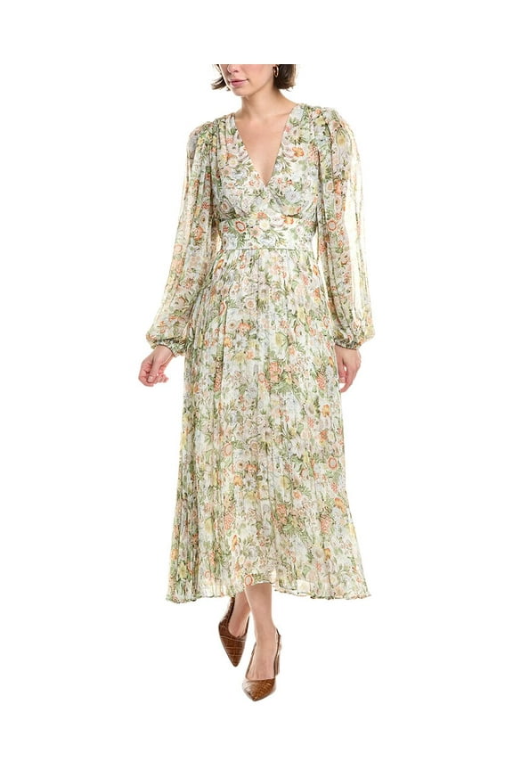 womens Floral Midi Dress, 0, Green