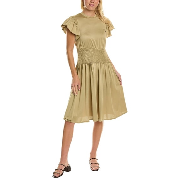 Rebecca Taylor womens Flutter Sleeve Dress, L, Green