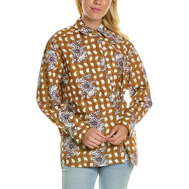 Rebecca Taylor womens  Gingham Daisy Shirt, XS, Brown