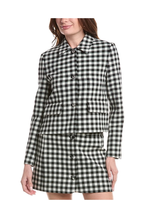 womens  Phillipa Check Cropped Wool-Blend Jacket, m, Black