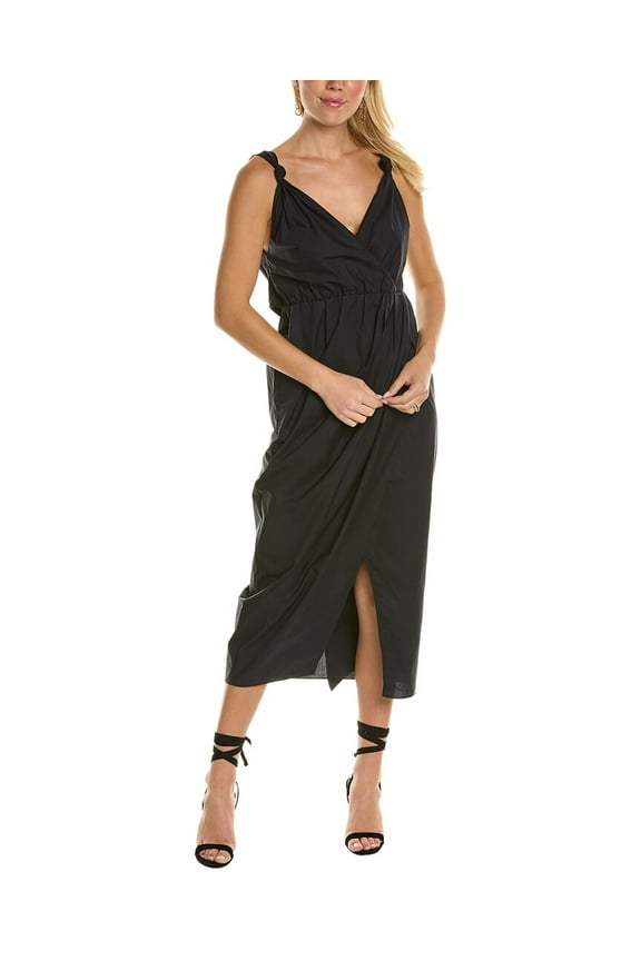 womens Poplin Whisper Rose Midi Dress, 0, Black