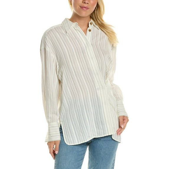 Rebecca Taylor womens Rumpled Stripe Shirt, XS, White