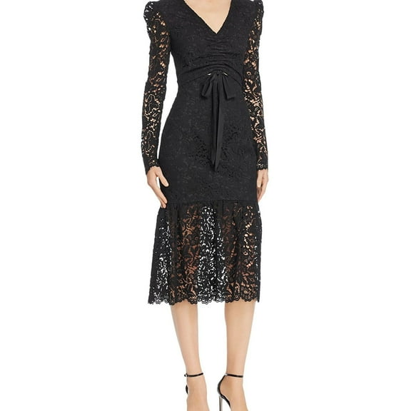 Rebecca Vallance Womens Ruched Lace Midi Dress, Black, 8