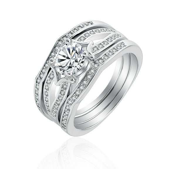 Rebecca Wedding Ring Set for Women Cz 3Pc Engagement Matching Bands Ginger Lyne Collection