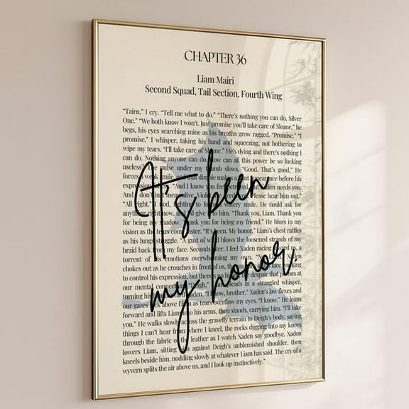 Rebecca Yarros | 'It's Been My Honor' | Fourth Wing Quote | Wall Art | Book Lover Poster | Liam's Last Words | Fourth Wing Poster, Unframed Paper Poster 8x10in