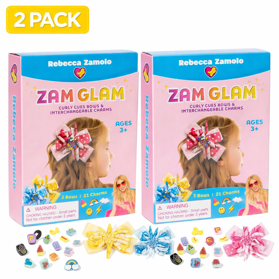 Rebecca Zamolo Zam Glam Hair Bow Set, 2 Pack  DIY Customizable Bows with Interchangeable Charms, Girls Hair Accessories, Dress Up & Creative Play