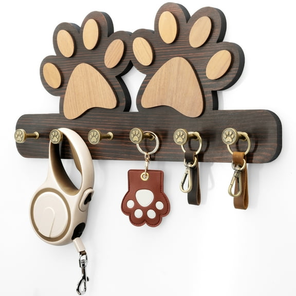 Rebee Vision Farmhouse Key Holder for Wall - Decorative Dog Leash Hanger Wall Mounted and Coat Rack with 6 Unique 3D Dogs Claw Hooks (Black)