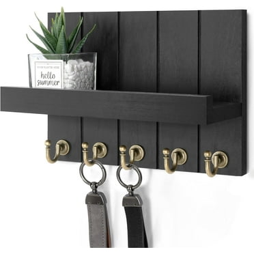 Rebee Vision Key Holder Wall Mount - Mail Organizer and Key Rack with 5 Hooks (Black, 10inch)