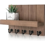 Rebee Vision Key Holder Wall Mount - Mail Organizer and Key Rack with 5 Hooks Brown, 10inch