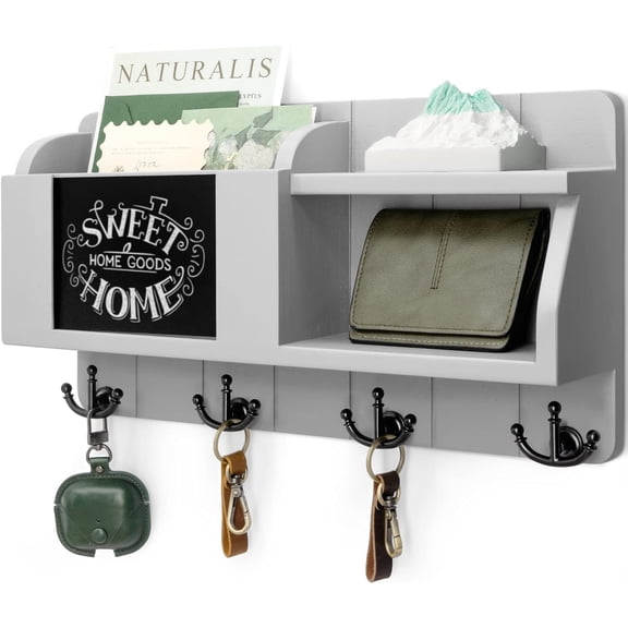 Rebee Vision Key and Mail Holder for Wall with Chalkboard - Modern Home Decor for Entryway (Gray, 16inch)
