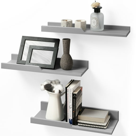 Rebee Vision Modern Floating Shelves for Wall : Farmhouse Bathroom Shelves Wall Mounted Set of 3 for Home Storage and Small Shelf for Display Aesthetic - Rustic Apartment Decor (Stylish Gray)