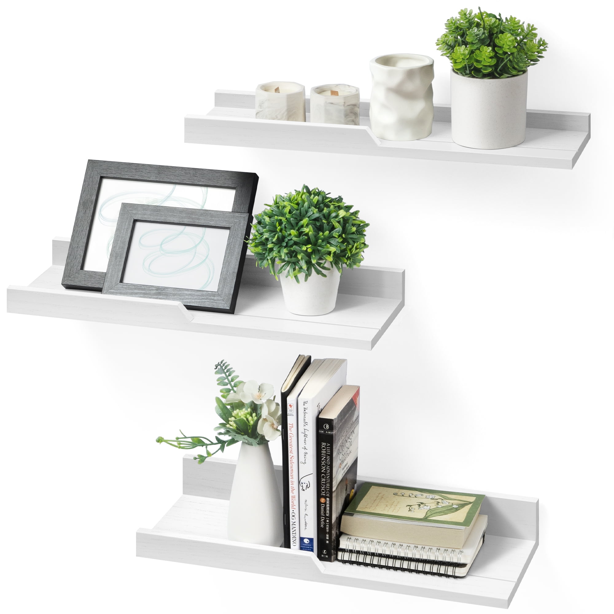Rebee Vision Farmhouse Floating Shelves Set of 3 : Wall Mounted Rustic Wood Bathroom Decor for Multifunctional Storage and Small Shelf for Home Decor - Boho Apartment Essentials (Modern White)
