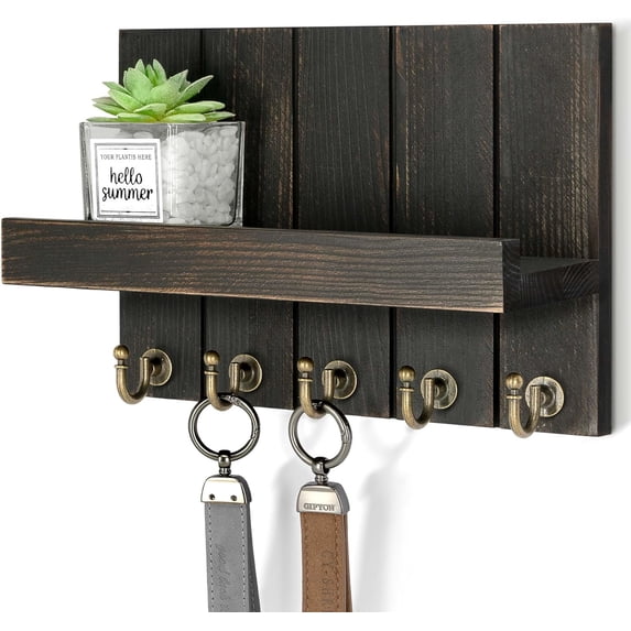 Rebee Vision Pine Wood Key Holder Wall Mount –Distressed Black