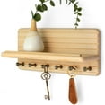 thumbnail image 1 of Rebee Vision Small Pine Wood Key Holder Wall Mount - Mini Key Holder for Wall with Shelf & 4 Hooks (Natural Wood, 11inch), 1 of 6