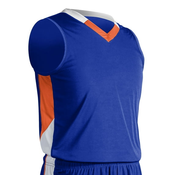 Rebel Basketball Jersey, Youth Medium, Royal, Orange, and White