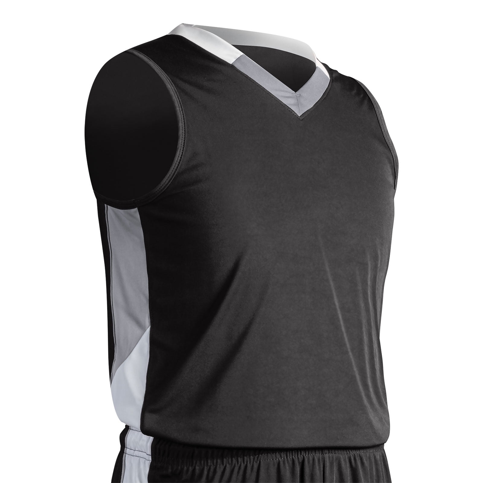 Custom Silver Gray Black V-Neck Basketball Jersey Youth Size:L