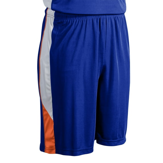 Rebel Basketball Shorts, Adult 2X-Large, Royal with Orange and White Side Inserts