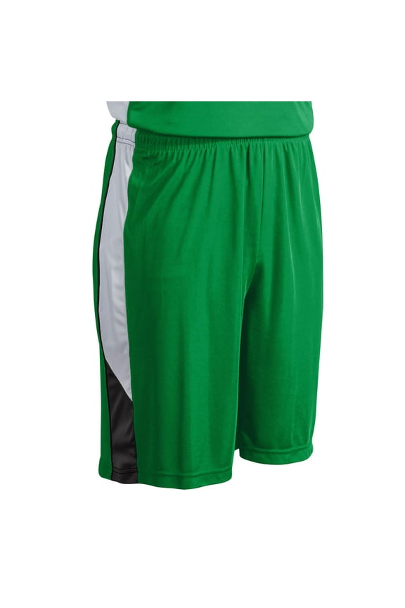 Rebel Basketball Shorts, Adult Small, Kelly Green with Black and White Side Inserts
