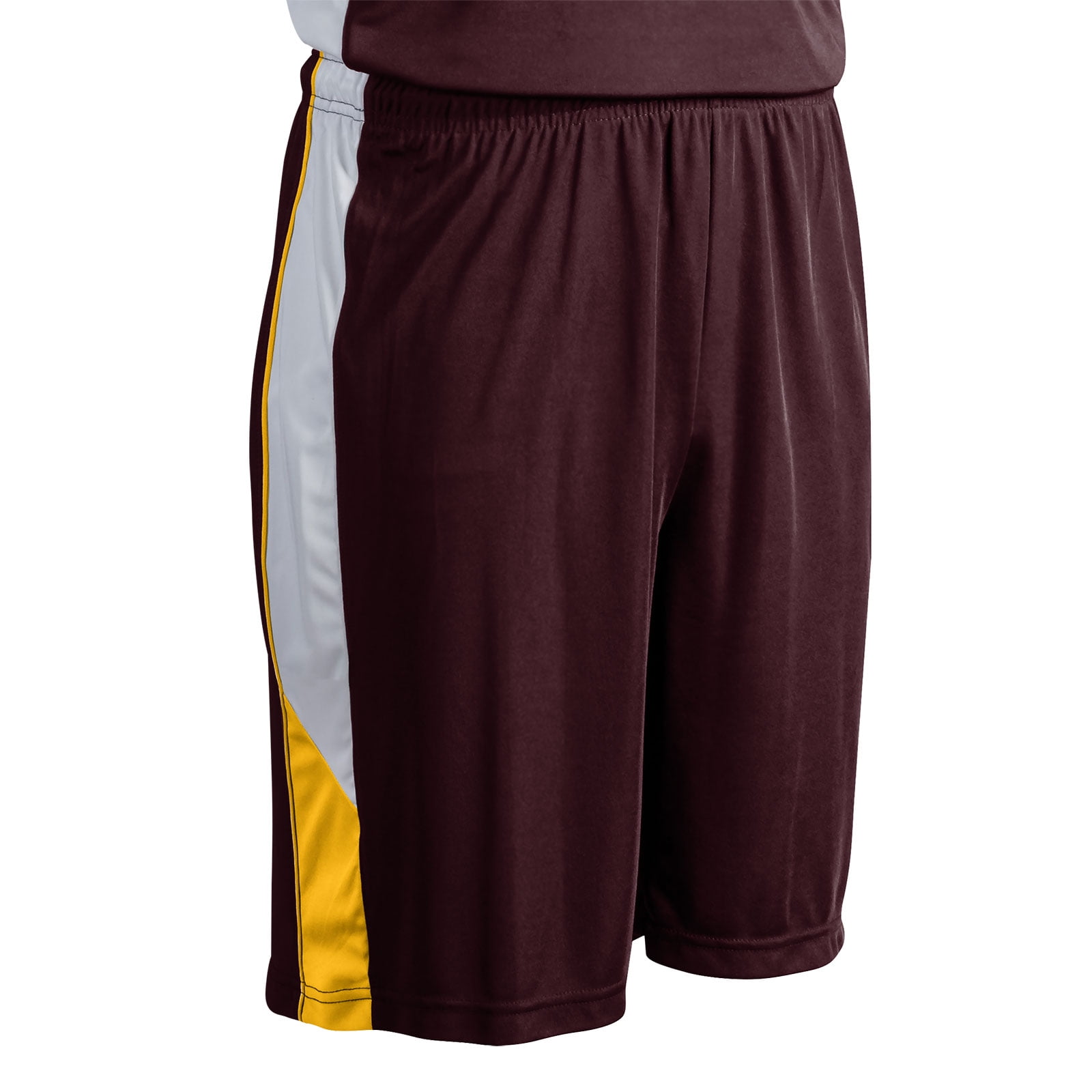 Rebel Basketball Shorts, Adult Small, Maroon with Gold and White Side Inserts