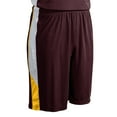 thumbnail image 1 of Rebel Basketball Shorts, Adult Small, Maroon with Gold and White Side Inserts, 1 of 2