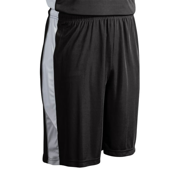 Rebel Basketball Shorts, Youth Medium, Black with Silver and White Side Inserts