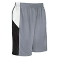 thumbnail image 1 of Rebel Basketball Shorts, Youth Medium, Silver with Black and White Side Inserts, 1 of 2
