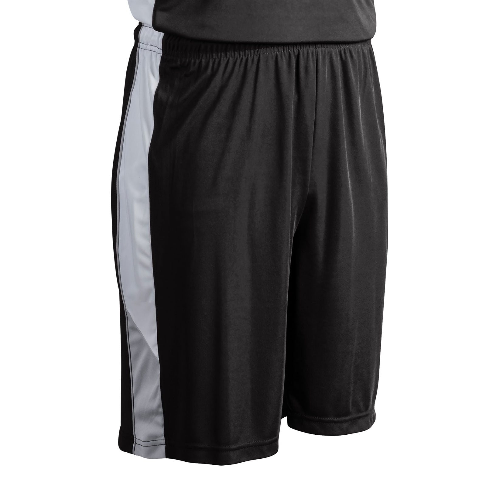 Rebel Basketball Shorts, Youth Small, Black with Silver and White Side Inserts