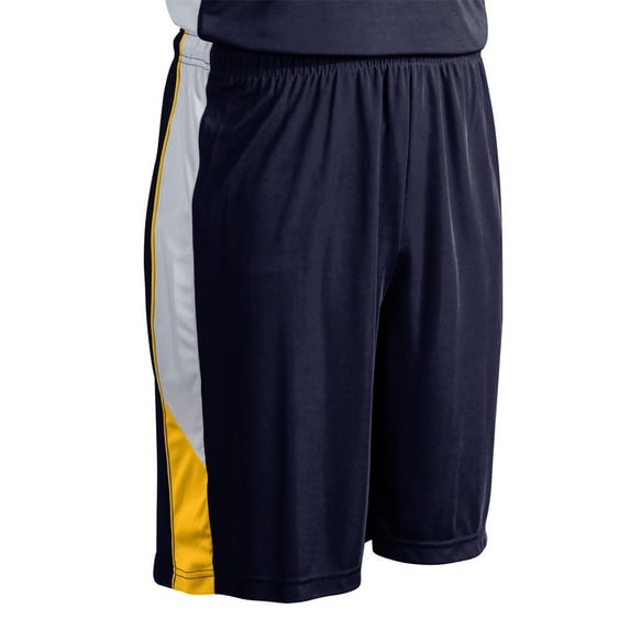 Rebel Basketball Shorts, Youth X-Small, Navy with Gold and White Side Inserts