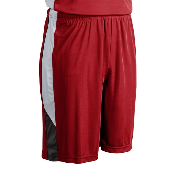 Rebel Basketball Shorts, Youth X-Small, Scarlet with Black and White Side Inserts