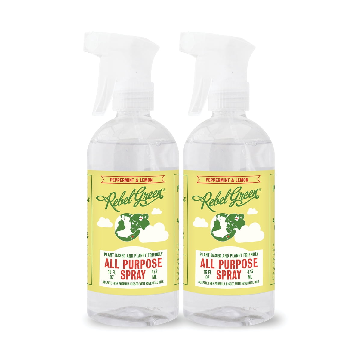 Rebel Green Natural All-Purpose Cleaning Spray - Essential Oil Multi-Surface Cleaner - Kid Safe, Pet Safe & Sustainable Cleaning Products - Peppermint & Lemon Scent - (16 Ounce Bottles, 2 Pack)