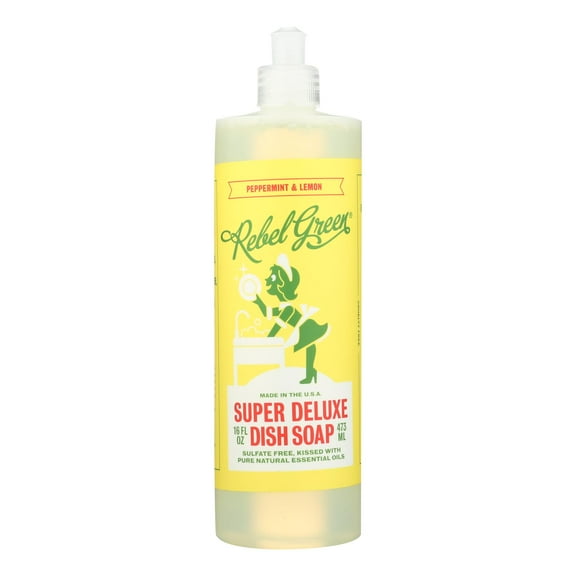Rebel Green Dish Soap - Peppermint and Lemon - Deluxe - Case of 4 - 16 fl oz
