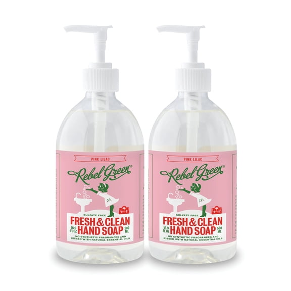 Rebel Green Fresh & Clean Hand Soap - Moisturizing Natural Bathroom & Kitchen Liquid Soap - Gentle Household Hand Wash - Pink Lilac, 12 Fl Oz (Pack of 2)