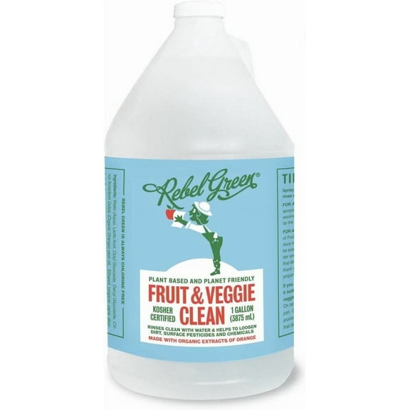 Rebel Green Fruit & Veggie Clean - Natural, Plant-Based Vegetable Wash - Sustainable, No Aftertaste - 1 Gallon Refill