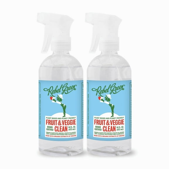 Rebel Green Fruit & Veggie Clean - Natural Produce Wash - Plant-Based Vegetable Wash - Fruit and Vegetable Wash with No Aftertaste - Sustainable Food Wash - 16 Fl Oz Spray Bottle (Pack of 2)