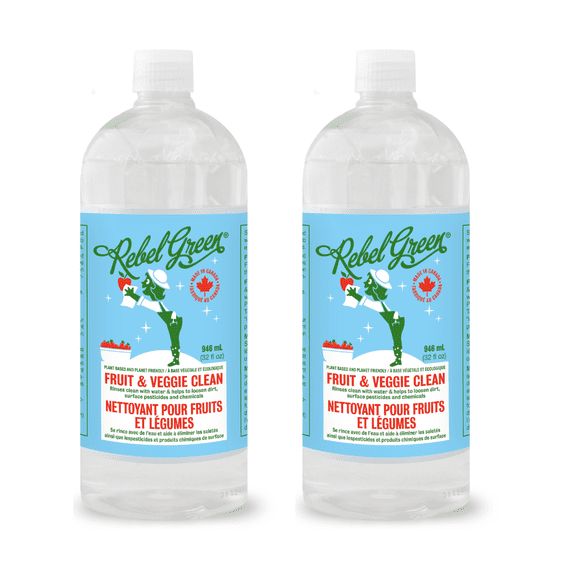 Rebel Green Fruit & Veggie Wash - Natural Produce Wash - Plant-Based Vegetable Wash - Fruit and Vegetable Wash with No Aftertaste - Sustainable Food Wash - 32oz Refill 2 Pack