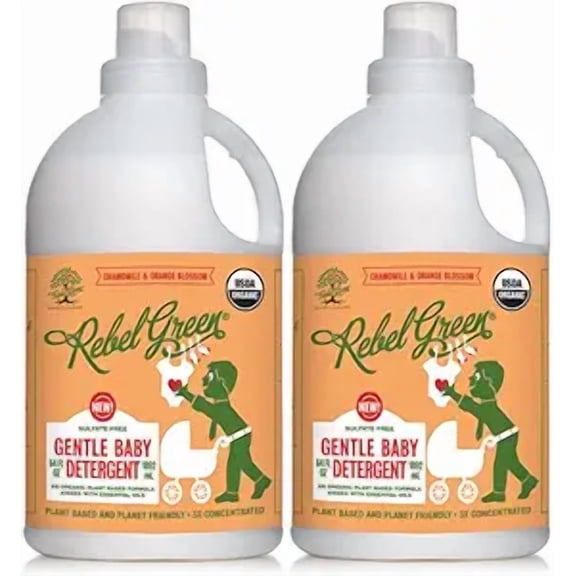 Rebel Green Organic Baby Laundry Detergent - Natural Laundry Soap - Liquid Laundry Detergent - Gentle Laundry Detergent - Chamomile & Orange Blossom Scent - (68 Load Bottles, 2 Pack)
