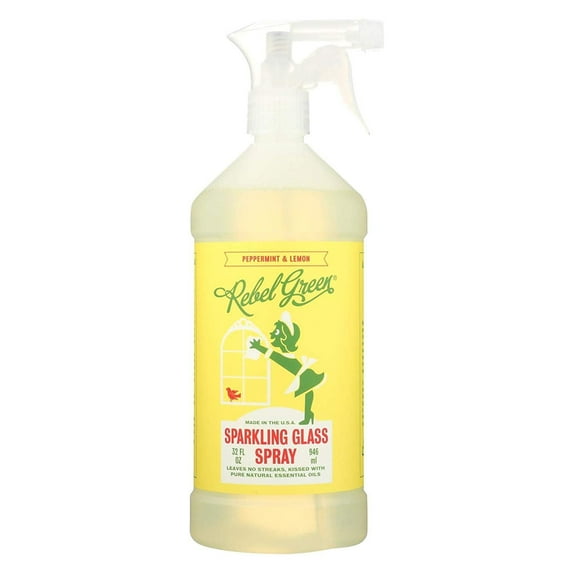 Rebel Green Glass Cleaner Spray - Peppermint Lemon Scent - 32 Ounce