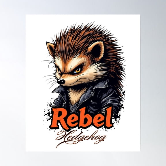 Rebel Hedgehog Poster Wall Art, Modern Wall Decor For Living Room Bedroom, 8x12 UNFRAMED