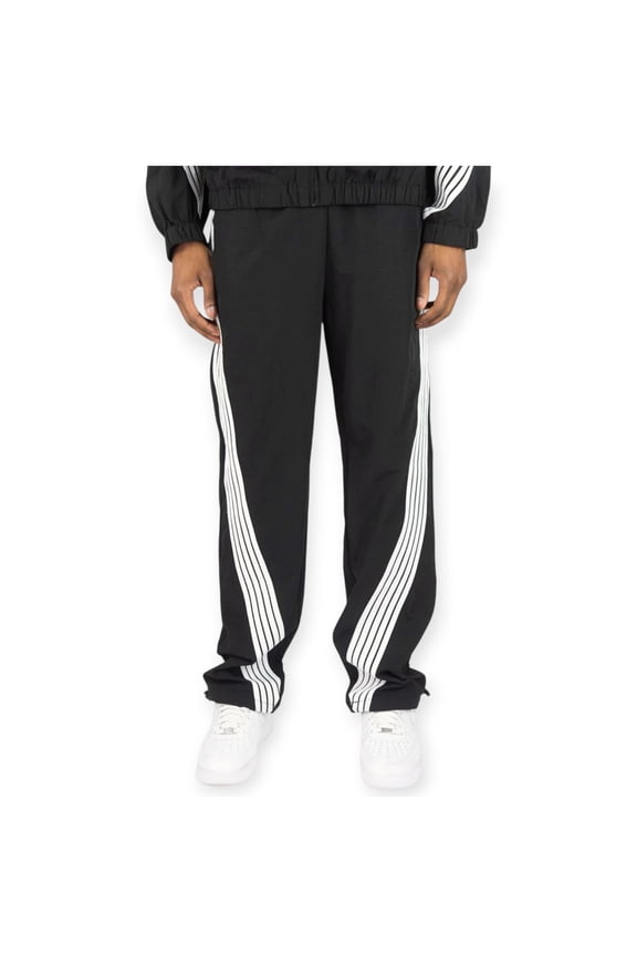 Men Bent Stripes Nylon Pants (Black)