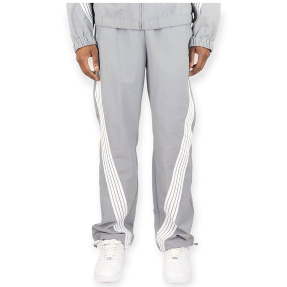 Rebel Minds Men Bent Stripes Nylon Pants (Grey)