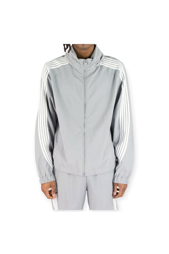 Men Bent Stripes Nylon Windbreaker Jacket (Grey)