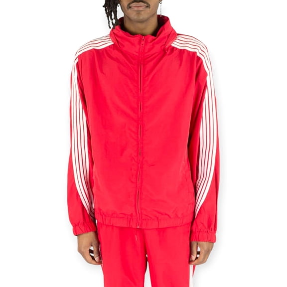 Rebel Minds Men Bent Stripes Nylon Windbreaker Jacket-Red