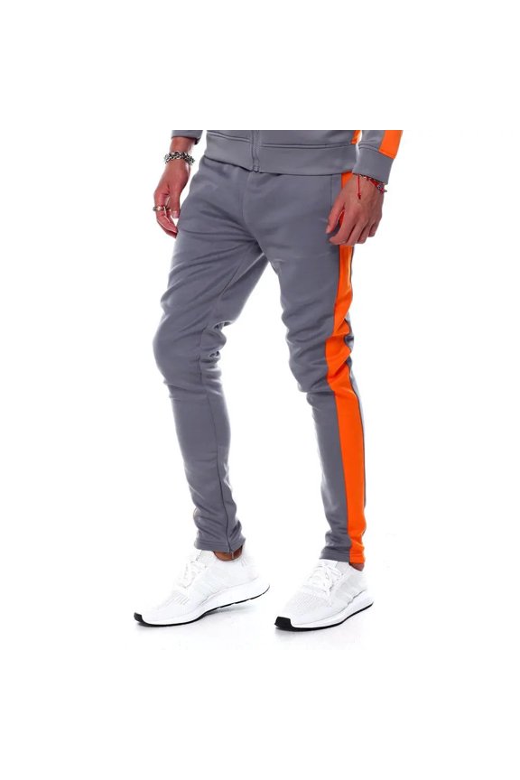 Men Stacked Track Pants (Grey Orange)