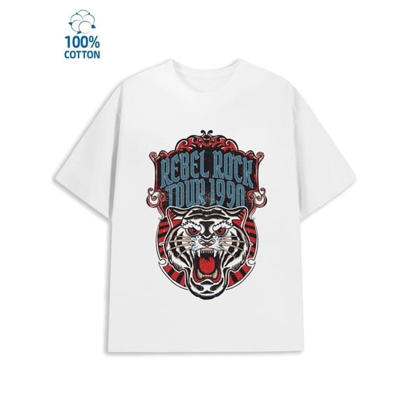 Greenink Rebel Rock Tiger mens music 180G Cotton white digital music Fashion Unisex Shirt Cotton tshirts Casual Unisex Shirt Cotton tshirts Vintage Unisex Shirt Printed
