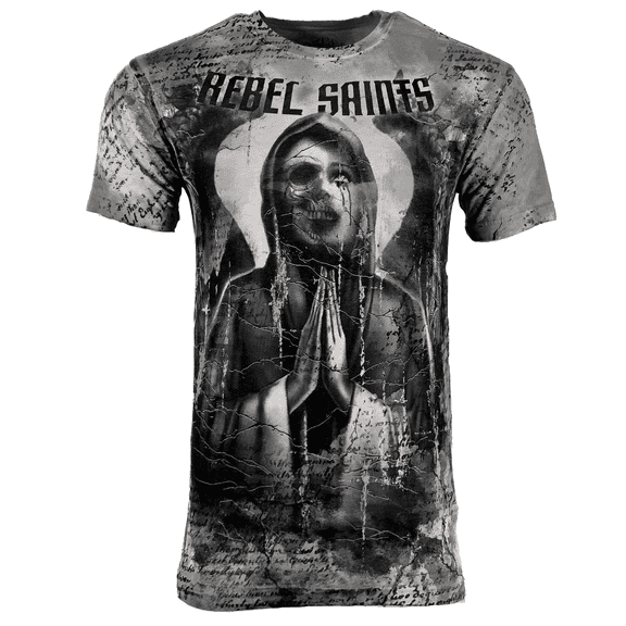 Rebel Saint By Affliction Men's T-shirt MOURNFUL Biker Skull Tattoo S-5XL