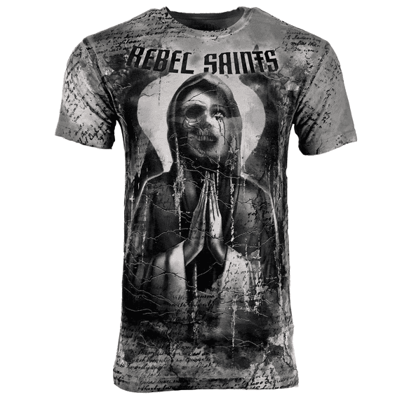 Rebel Saint By Affliction Men's T-shirt MOURNFUL Biker Skull Tattoo S-5XL