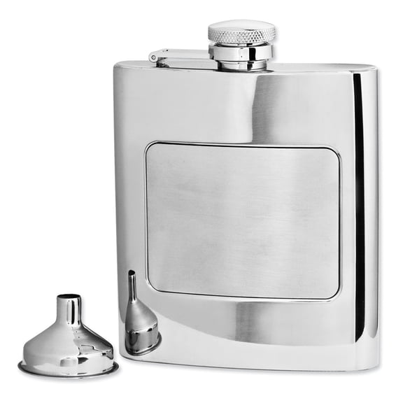 Rebel Steel Polished and Brushed Stainless Steel 8 ounce Hip Flask with Funnel