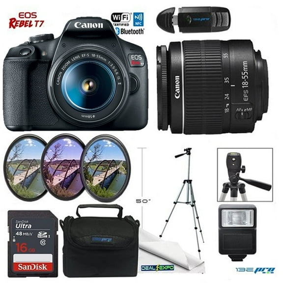 Rebel T7 DSLR Camera with EF-S 18-55 mm f/3.5-5.6 IS II Lens +Deal Expo Essential Bundle